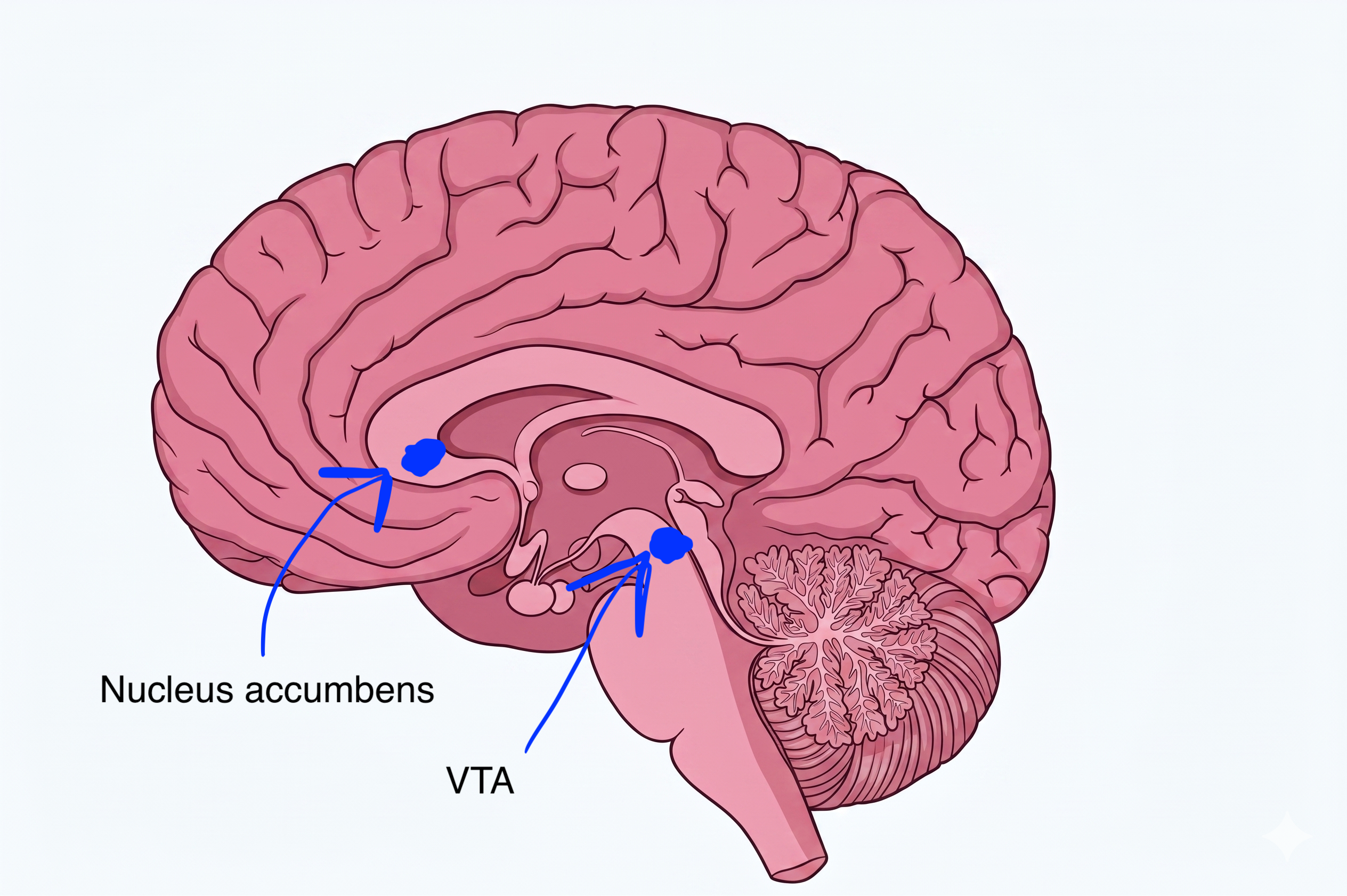VTA and NAc location in brain